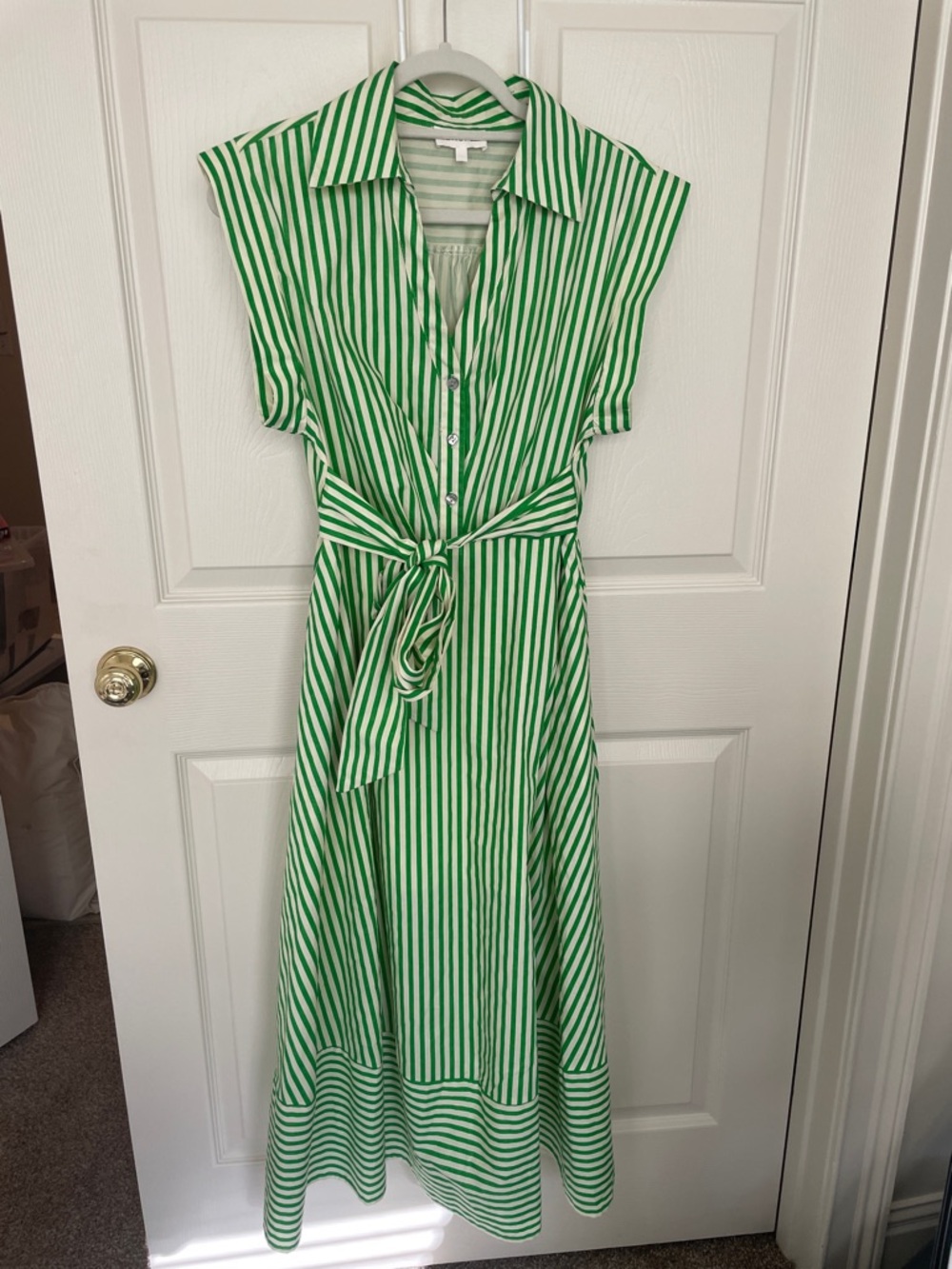entro Green and White Striped Tie-Waist Maxi Dress